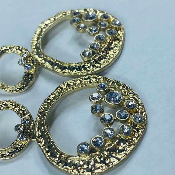 Art Deco Earrings Dangle Drop Clip-on Gold Tone Clear Rhinestones Gypsy Boho - Picture 15 of 16